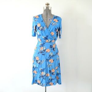 DVF Diane Von Furstenberg Blue Floral Silk "Silese Tile" Wrap Dress 6
